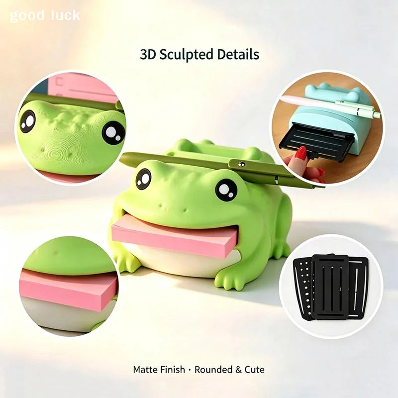 New Desk Organizer Frog Hippo Highland Cow Note Holder Resin Cute Pen Holder Pencil Stand with Sticky Note Dispenser Photo Slot