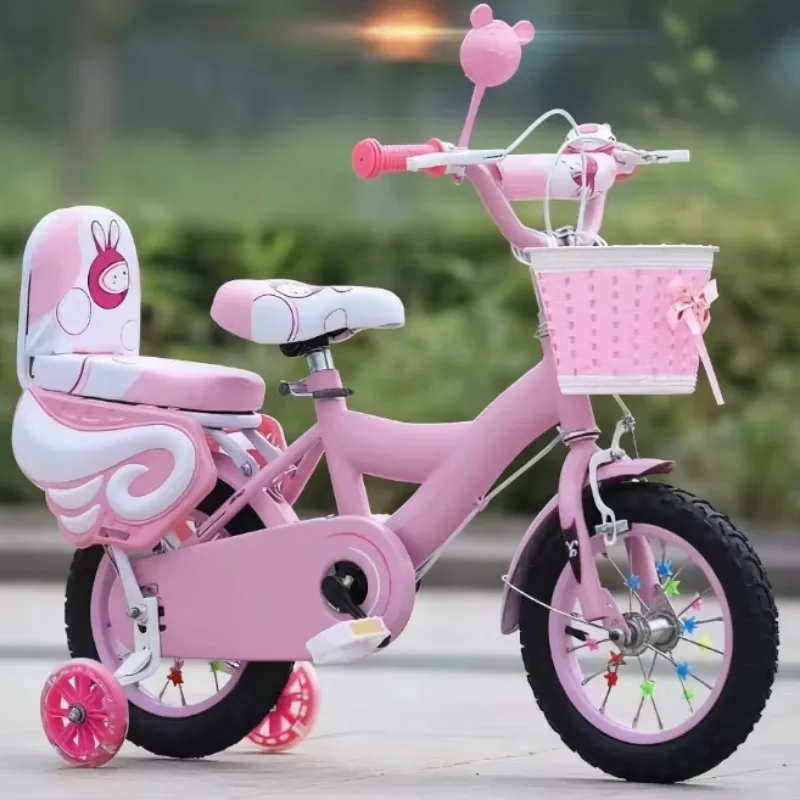 Children's bicycle 12-16 inch high carbon steel bicycle with auxiliary wheels basket for girls