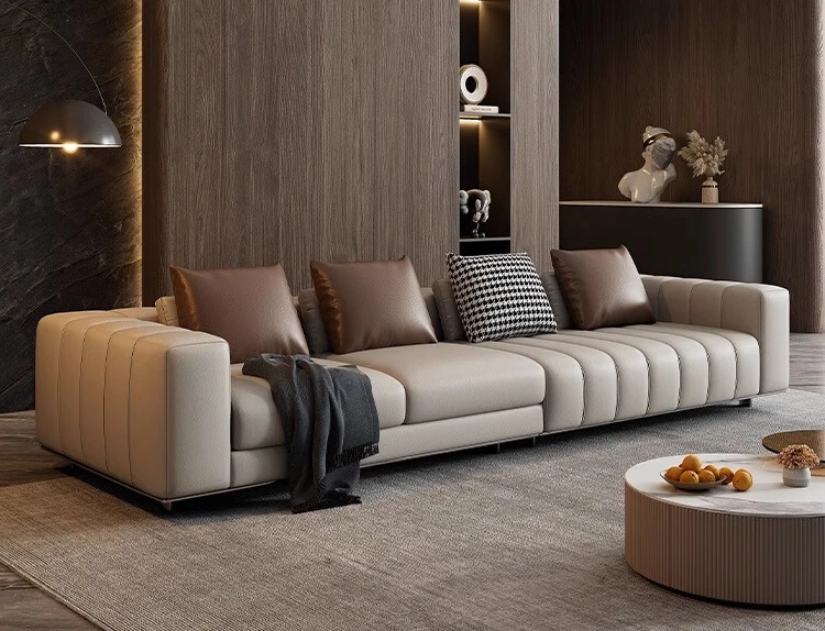 2025 new piano key sofa Italian minimalist leather sofa large flat layer