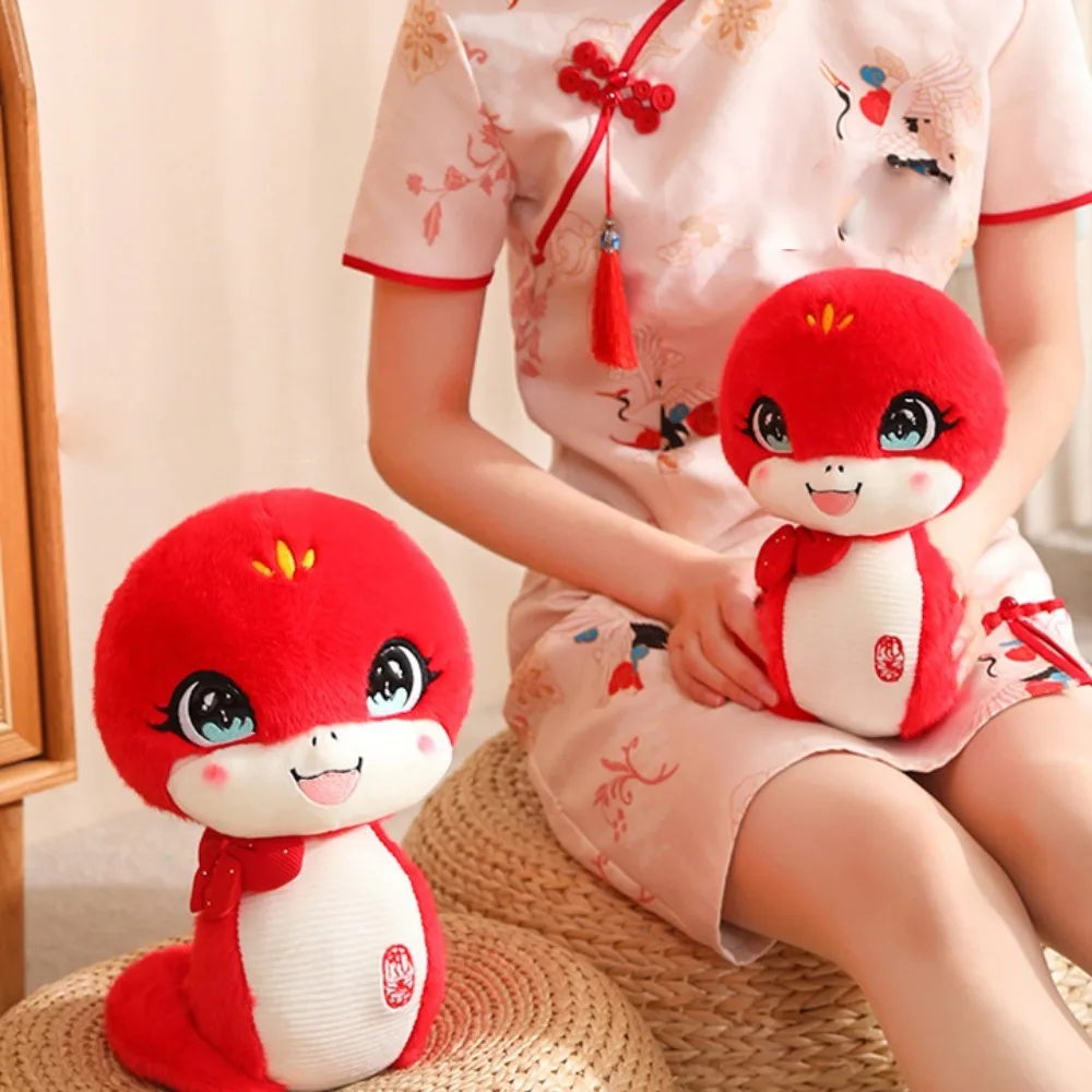 Bowknot Snake Year Plush Toy Big Eyes Stuffed Animal Snake Year Mascot Toy Soft Cute Lucky Snake Doll Plushies Children