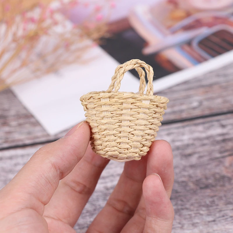 1Pc Dollhouse Miniature Rattan Weaving Storage Basket 1:12 Mini Simulation Hand-woven Doll House Decor Basket Accessories