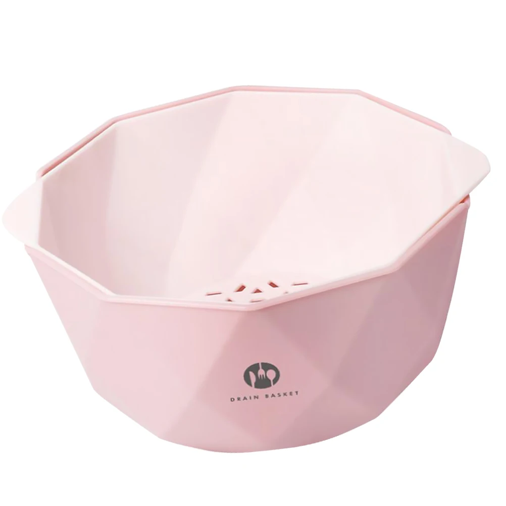 

Double Layer Pink Drain Basket Size S Fruit Vegetable Storage Basket Strainer Kitchen Helper for Washing Draining and Storage