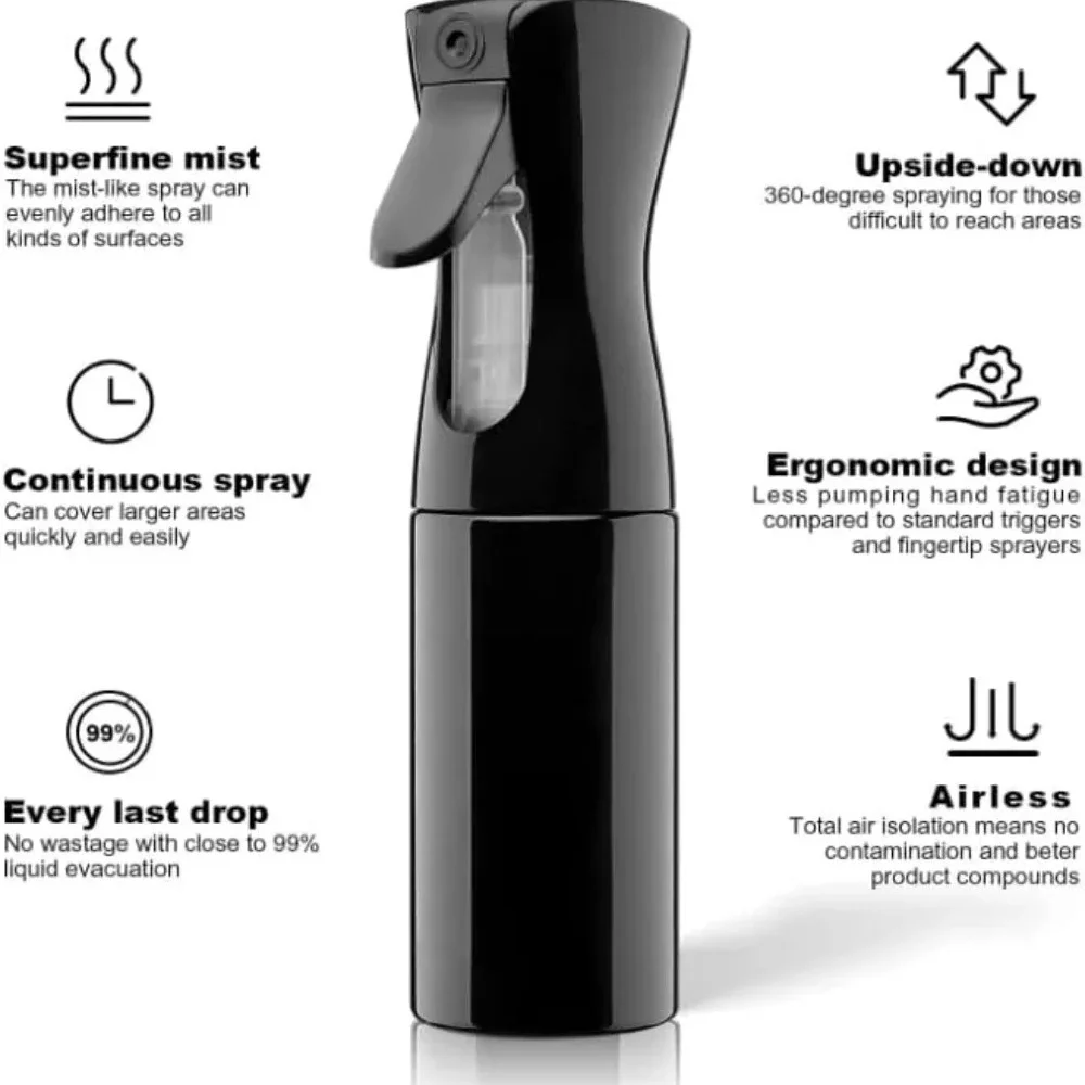 200ml Continuous Mist Spray Bottle High Pressure Water Sprayer Refillable for Hair Makeup Salon Barber Beauty Supplies