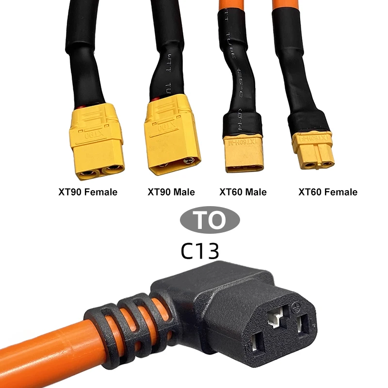 6 Square C13 to XT60 XT90 Lithium Battery Charging Plug Male and Female Bend Head Electric Vehicles Connector 45A High Currentto