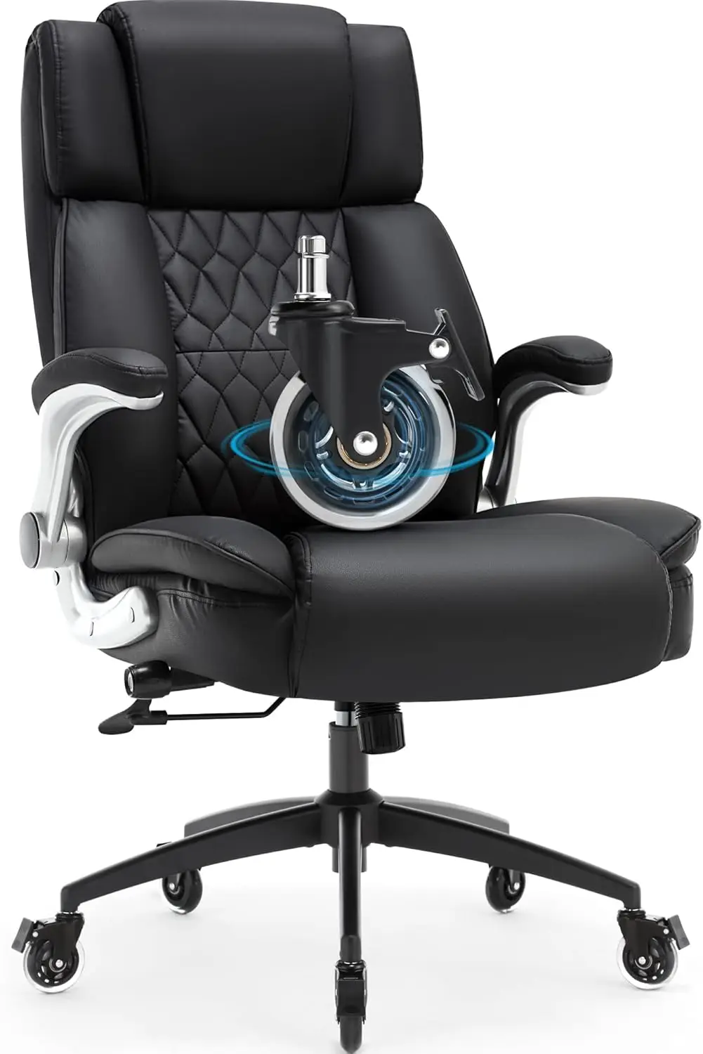 

High Ba Office Chair With Locking Wheels, Large Executive Desk Chair, Flip A Adjustable Lumbar Support, Ergonomic Synthetic
