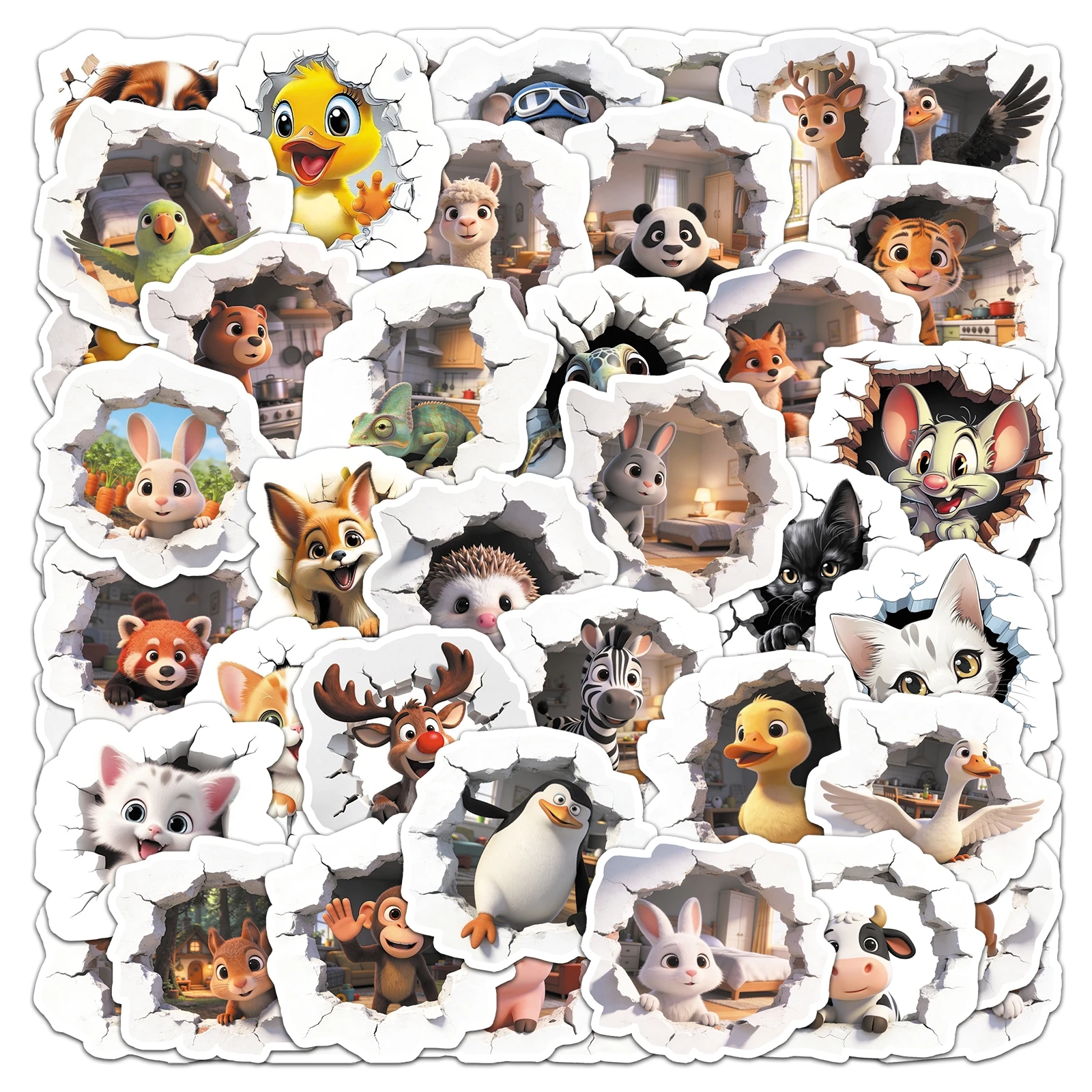 50Pcs Cute Funny Meme  Animals Graffiti Stickers Cartoon Cute Waterproof Sticker Skateboarding Retro Home Decal Sticker