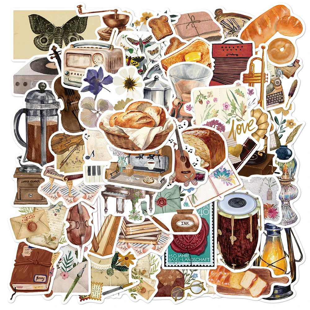 10/30/50pcs Vintage temps mémoire Graffiti autocollants esthétique dessin animé décalcomanies bricolage bouteille d'eau téléphone guitare ordinateur portable autocollant emballage