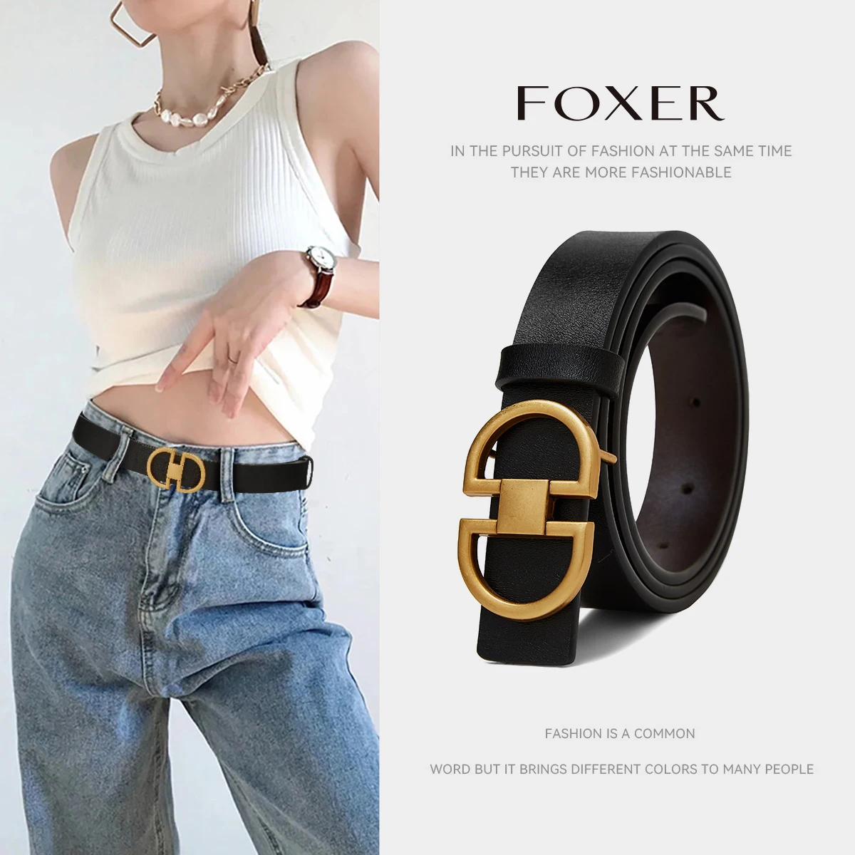 

Женский тонкий пояс из спилка FOXER с пряжкой из сплава, используемый для повседневных джинсовых платьев, женских модных тонких ремней, хит продаж