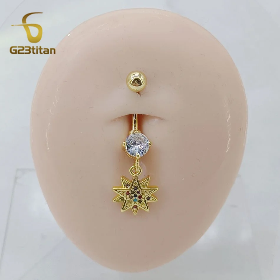 14G المضادة للحساسية التيتانيوم الفني ثمانية عون ستار البطن خاتم على شكل زر ملون الزركون السرة ثقب الحدائد الذهبي العربية مجوهرات