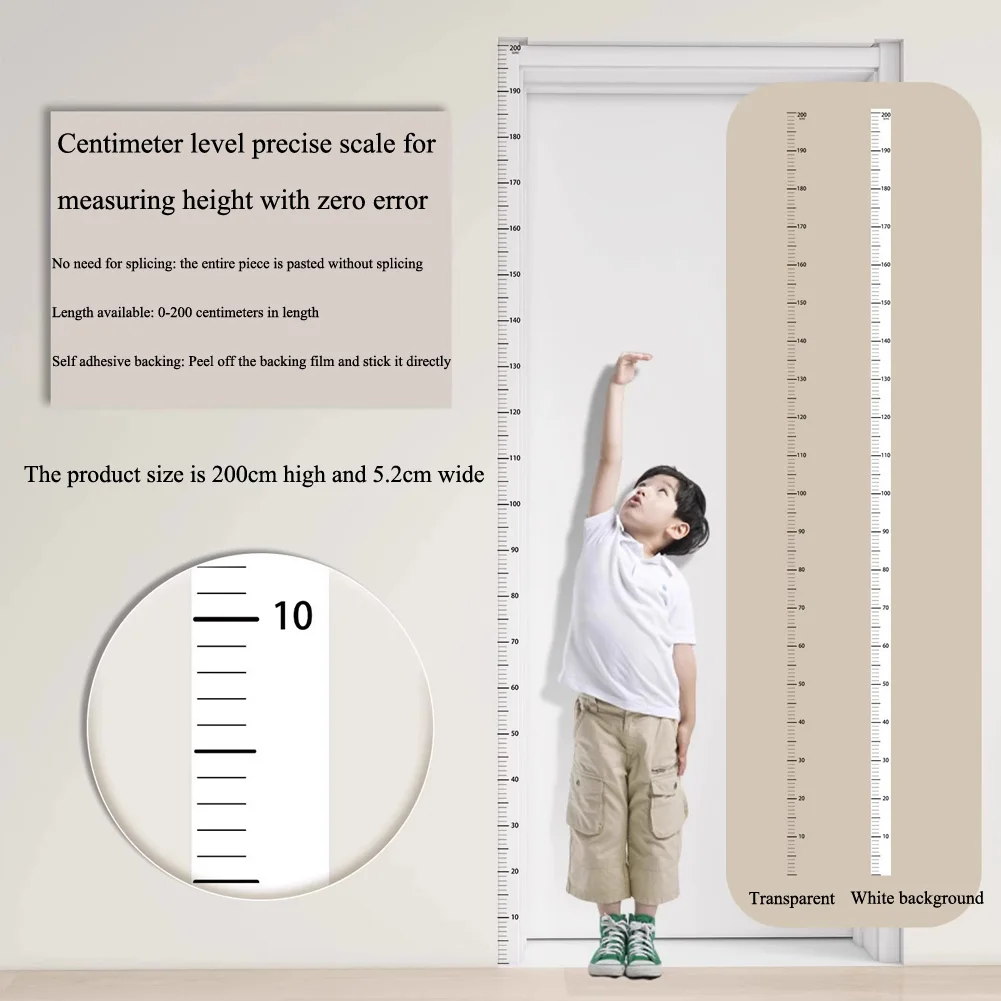 Transparent/White Height Scale Wall Sticker 2 Meter Height Bedroom Background Home Decals Kids Room Decoration Removable Mural
