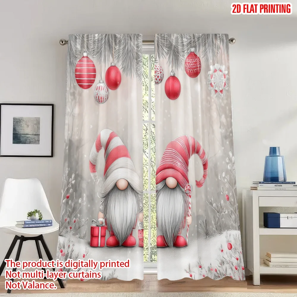 

2pcs 2D flat printing Classic Christmas Curtains Christmas Gnomes Winter Snow_b Digital Printed Polyester Drapes Birthday Party