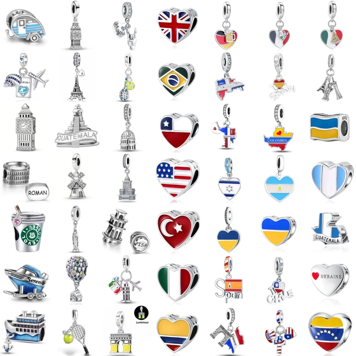 

2026 NEW 925 Silver National Flag Series Charm Bead Fit Women's Exquisite Bracelet DIY Gift