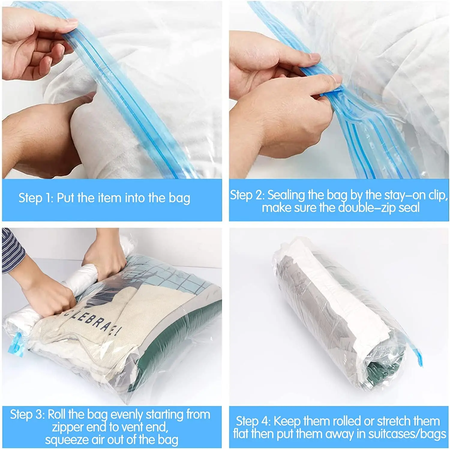 Roll-Up Travel Space Saver Aufbewahrungstaschen für Gepäck, Kleidung, Kreuzfahrtschiff, Essentials Home Packing-Organizer – Detail 5
