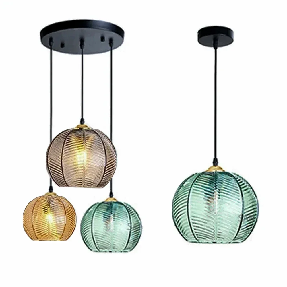 Nordic Striped Glass Chandelier Modern Kitchen Island Pendant Light for Dining Room Bedside Home Decor Hanging Ceiling Lamps