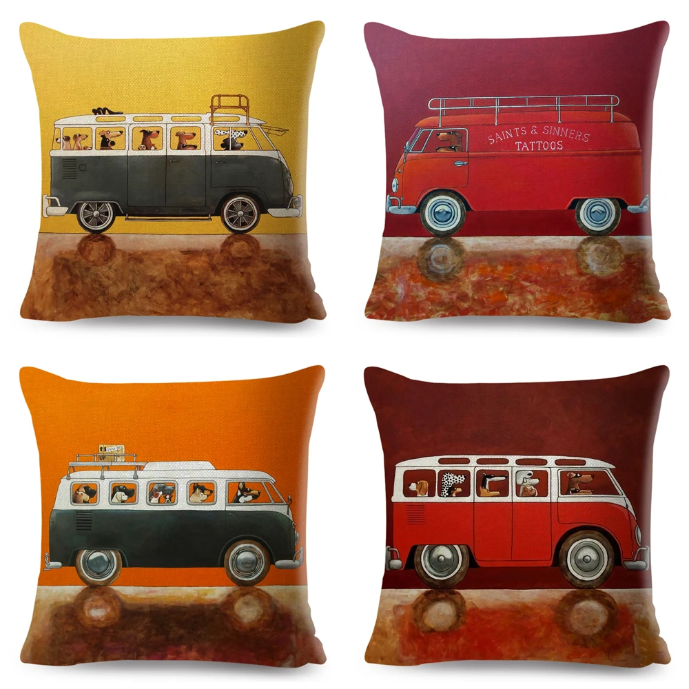 Colorful Cartoon Driving Dog Cushion Cover Decor Lovely Pet Animal Pillowcase Polyester Pillow Case for Sofa Home Car 45x45cm