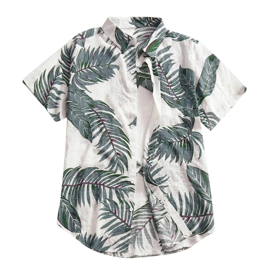 Oversized Mens Hawaiian Shirt Fashion Casual Button Hawaii Print Beach Short Sleeve Quick Dry Top Blouse S-5XL рубашка мужская