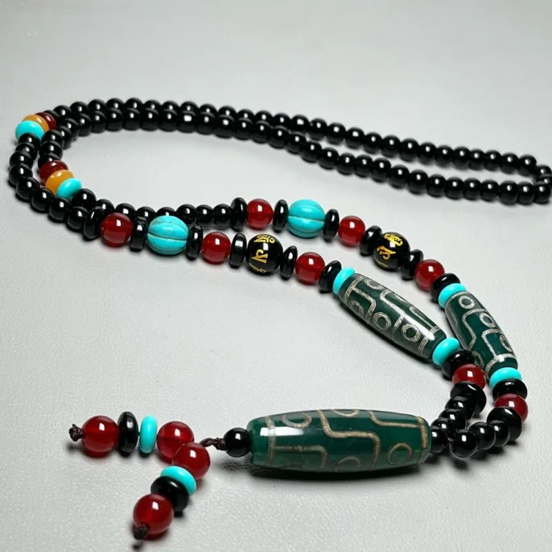 Natural Agate Nine-eye Dzi Beads Pendant Men's and Women's Necklace Ethnic Style