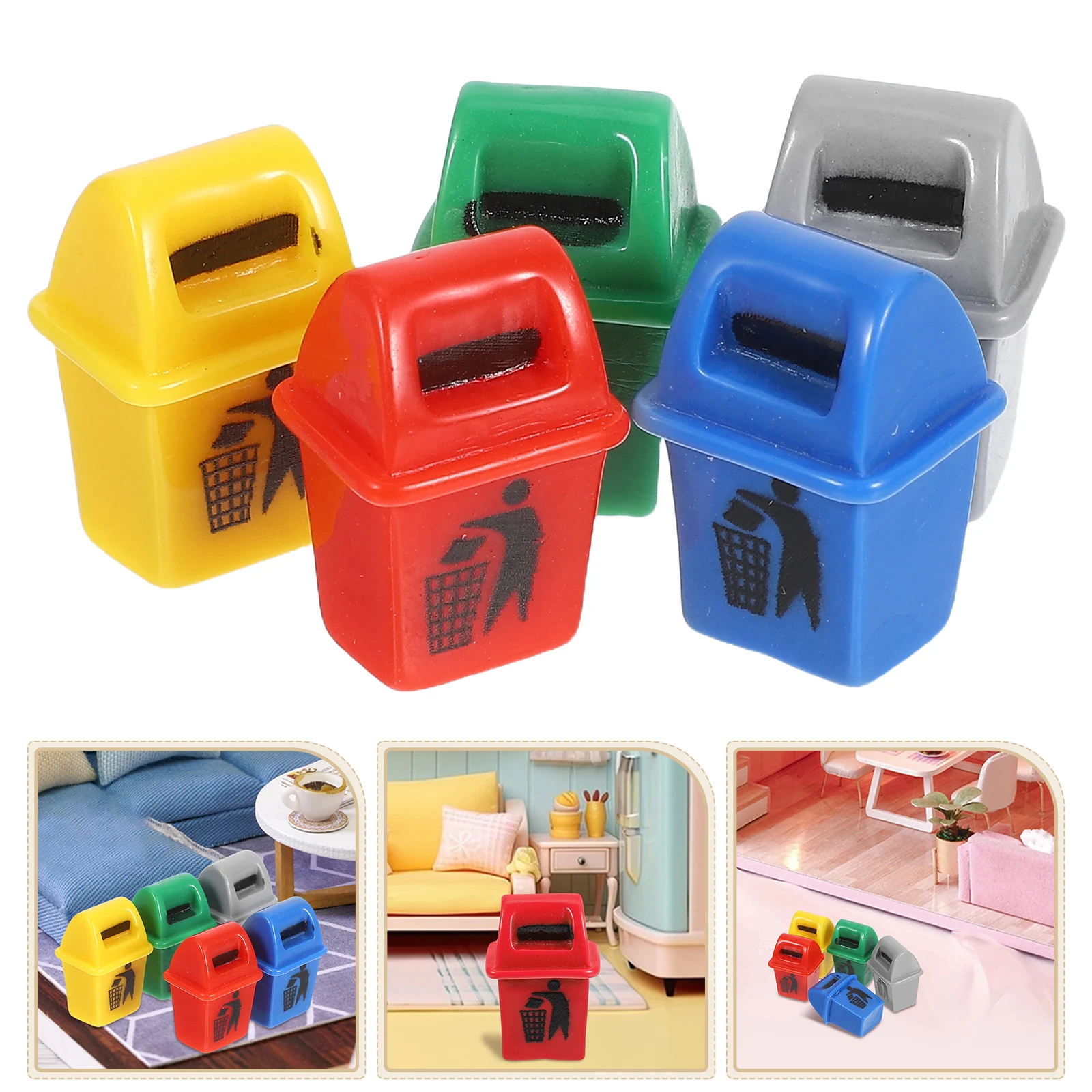 

10Pcs Mini Recycling Bin Charm Fine Workmanship Realistic Details for Dollhouse Micro Landscape Mini Scene Trash Bin Eco