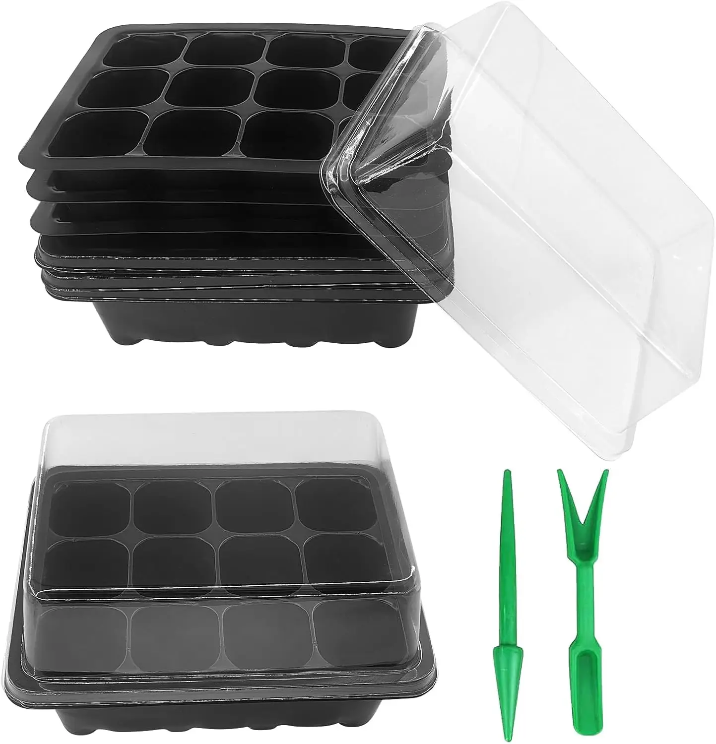 

3-Pack Seed Starter Tray with Dome, 12 Cells per Tray, 1.5" Cells, 2.25" Deep, Reusable