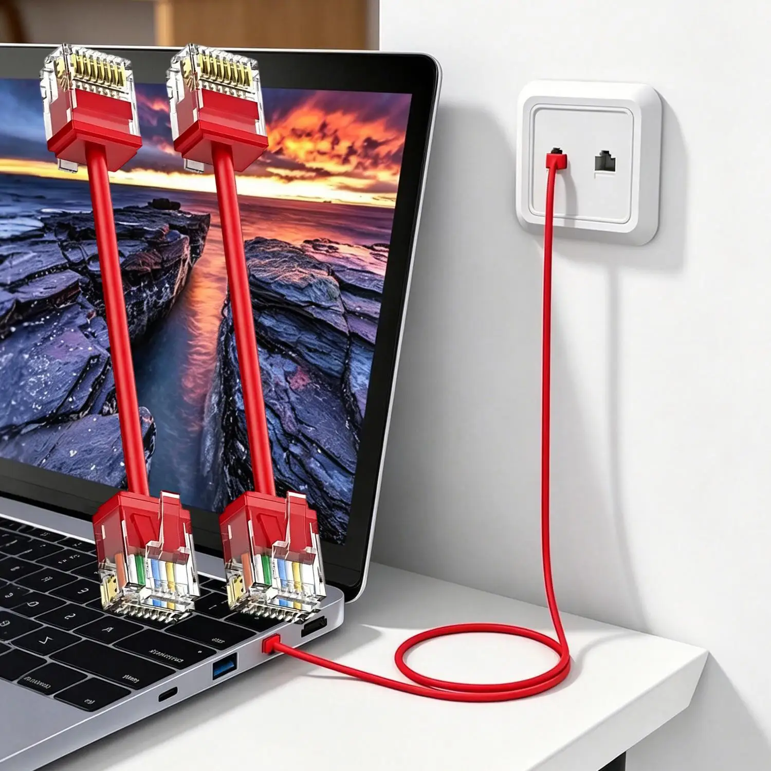Ultra Slim Cat 6A Ethernet Cable Flexible RJ45 Cat6A LAN Cord 10Gbps 550MHz High-speed Transfer Internet Cables for PC Laptop