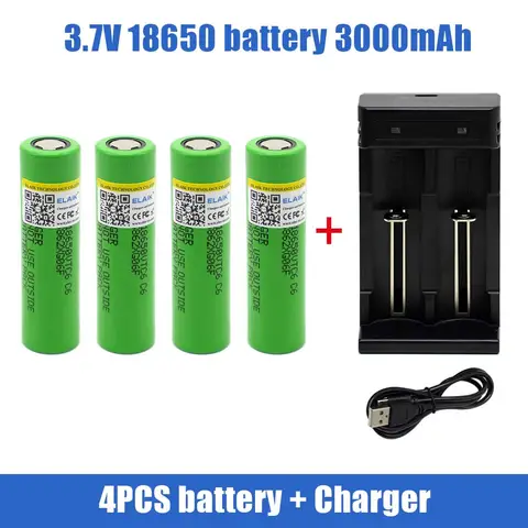 VTC6 3,7 V 3000 mAh Li-Ionen-Akku 18650 30 A Entladung für 18650VTC6 Spielzeug-Taschenlampe Elektrowerkzeuge, mit Ladegerät