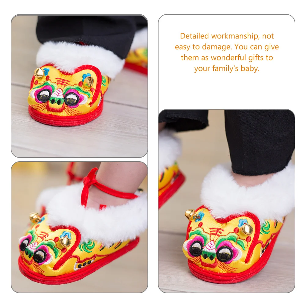 

Baby Tiger Shoes Warm Winter Coral Fleece Walking Non Slip Sole Soft Material Comfortable Indoor Outdoor Bright Color Embroidery