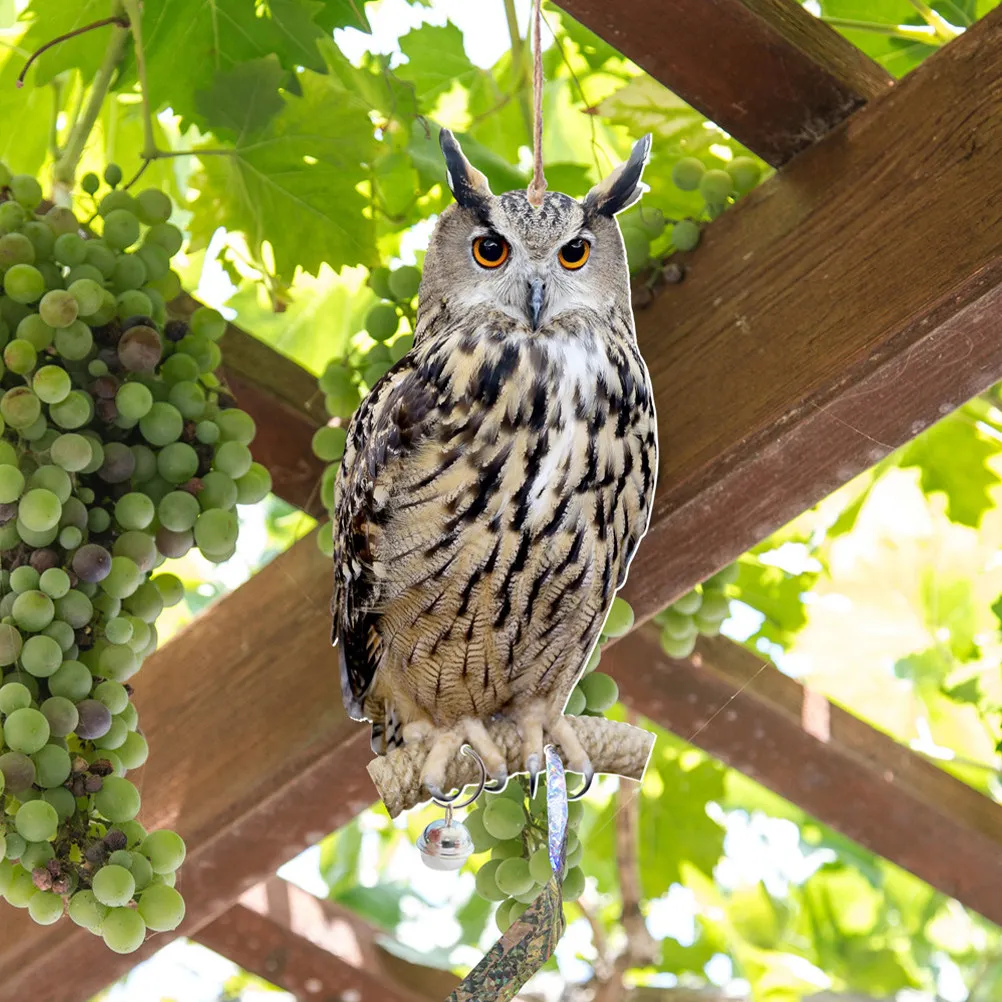 1Set Owl Bird Deterrent Garden Hanging Decor Rotating Outdoor Tree Ornament Bell Realistic Yard Decorative Craft