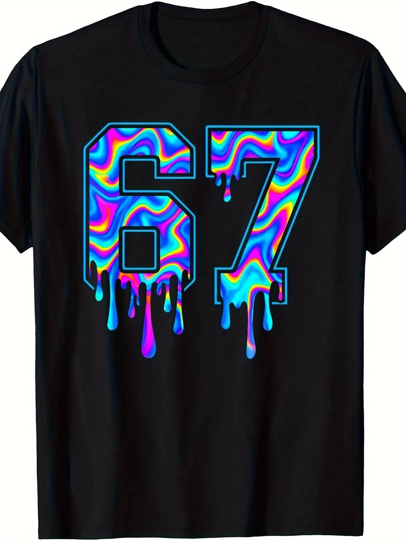 Men'S Neon Glow-in-the-Dark 67 Number Graphic T-Shirt | Swirl 6&7 Slogan & Design, Comfort Fit, Crew Neck, Ultra Soft, Breathabl