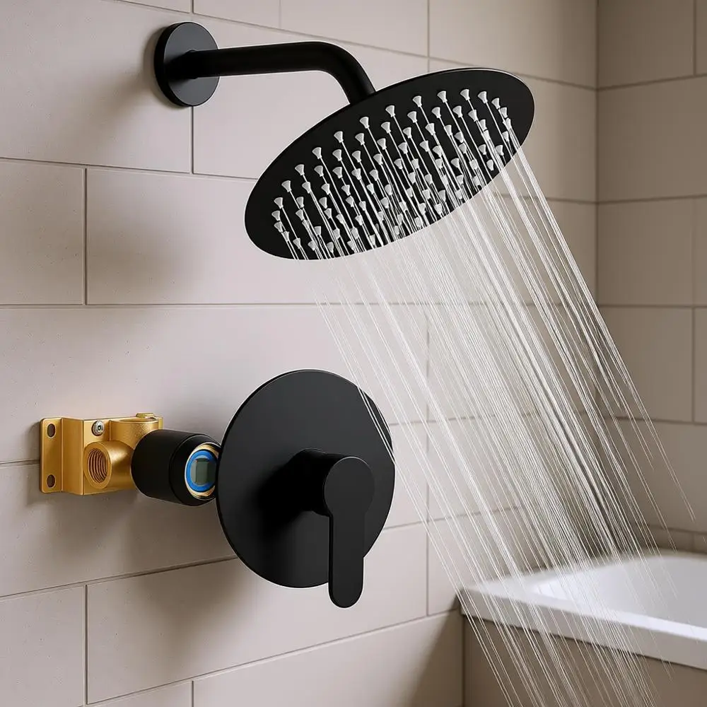 8-Inch Rainfall Shower Set with Matte Black Trim Kit and Single Function
