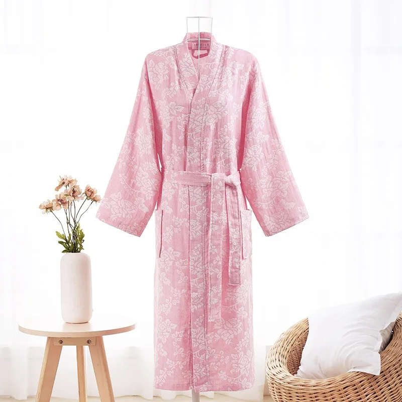 Absorb Water Men and Women Night Gown Comfort Pure Cotton Double Gauze Thin Bathrobe Summertime Couple Spring, Summer and Autumn