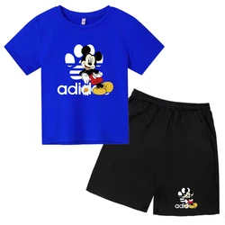 T-shirt imprimé de marque Anime Mouse pour enfants, beaux vêtements pour garçons et filles, ensemble de sport décontracté charmant pour tout-petits de 3 à 12 ans, 2P