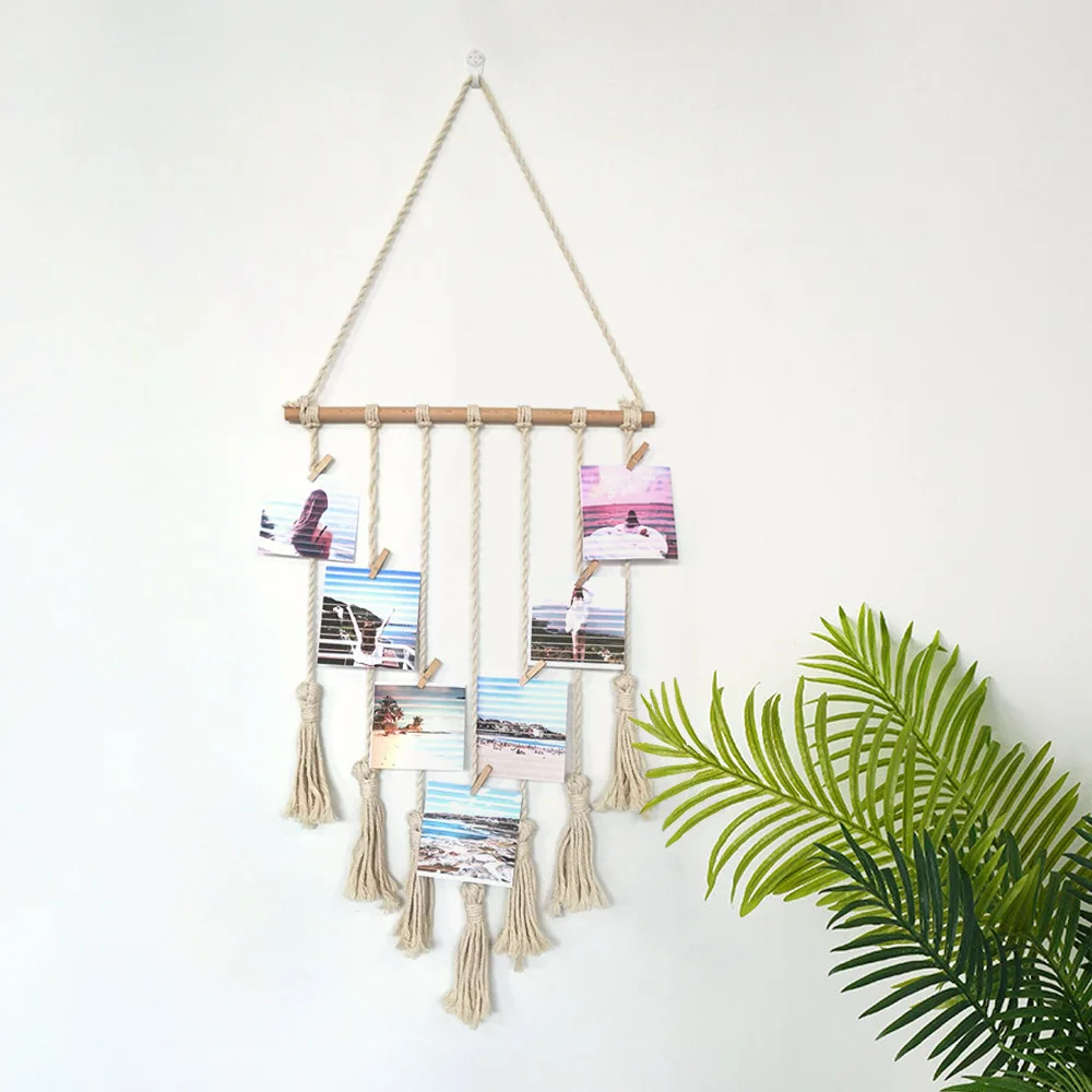 

Boho Tapestry Room Bedroom Decor Hanging Photo Display Wall Decor Macrame Wall Hanging , Picture Frame Collage Board with Clip