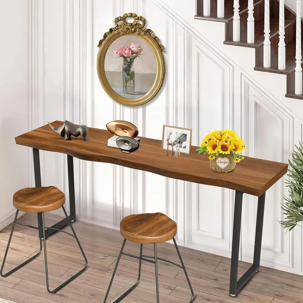 

Bar Table Solid Wood Narrow Counter Height Table, Recular High Top Tables, Minimalist Design Pub Tables with Sturdy Metal e, Bar