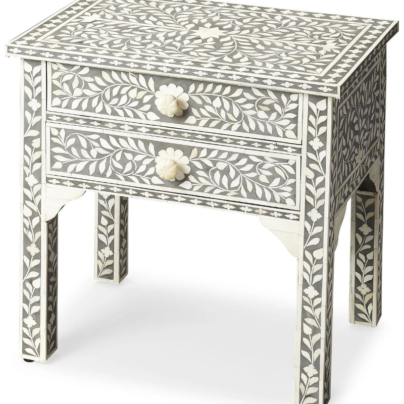 BONE INLAY BEDSIDE TABLE IN FLORAL DESIGN / CUSTOMIZED BONE INLAY CHEST DRAWER FROM INDIA