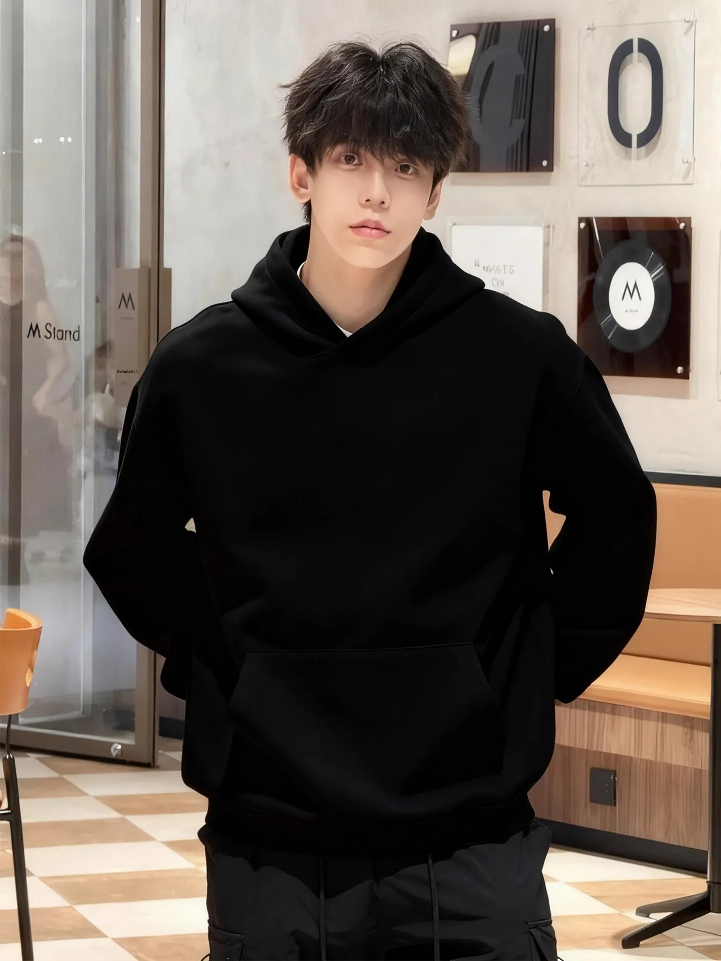 

Cleanfit Men's Hoodie Bla Heavyweight Hardwearing Autumn Winter American Retro Sle Sweatirt with Large kets Casual S...