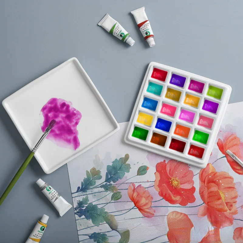 

Watercolor palette 12/20 grid ceramic palette with lid multifunctional art paint box easy to clean painting art supplies