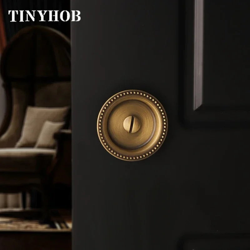 Tinyhob Retro Bronze Solid Brass Knob BK One Word Emergency Sliding Door Lock Bathroom Invisible Sliding Door Handle