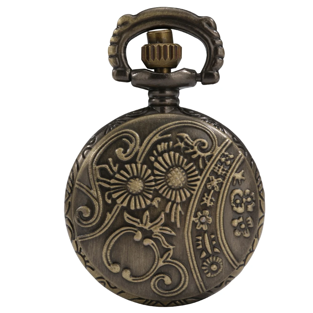 Reloj de bolsillo de cuarzo de tamaño pequeño para mujeres y niñas, collar de suéter, cadena, bronce, vidrio marrón