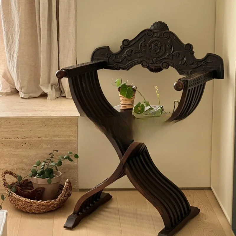 

Medieval Revival Italian Dante Chair Leisure Balcony Single Chair Retro Classical Carving Art Single Dining Chair