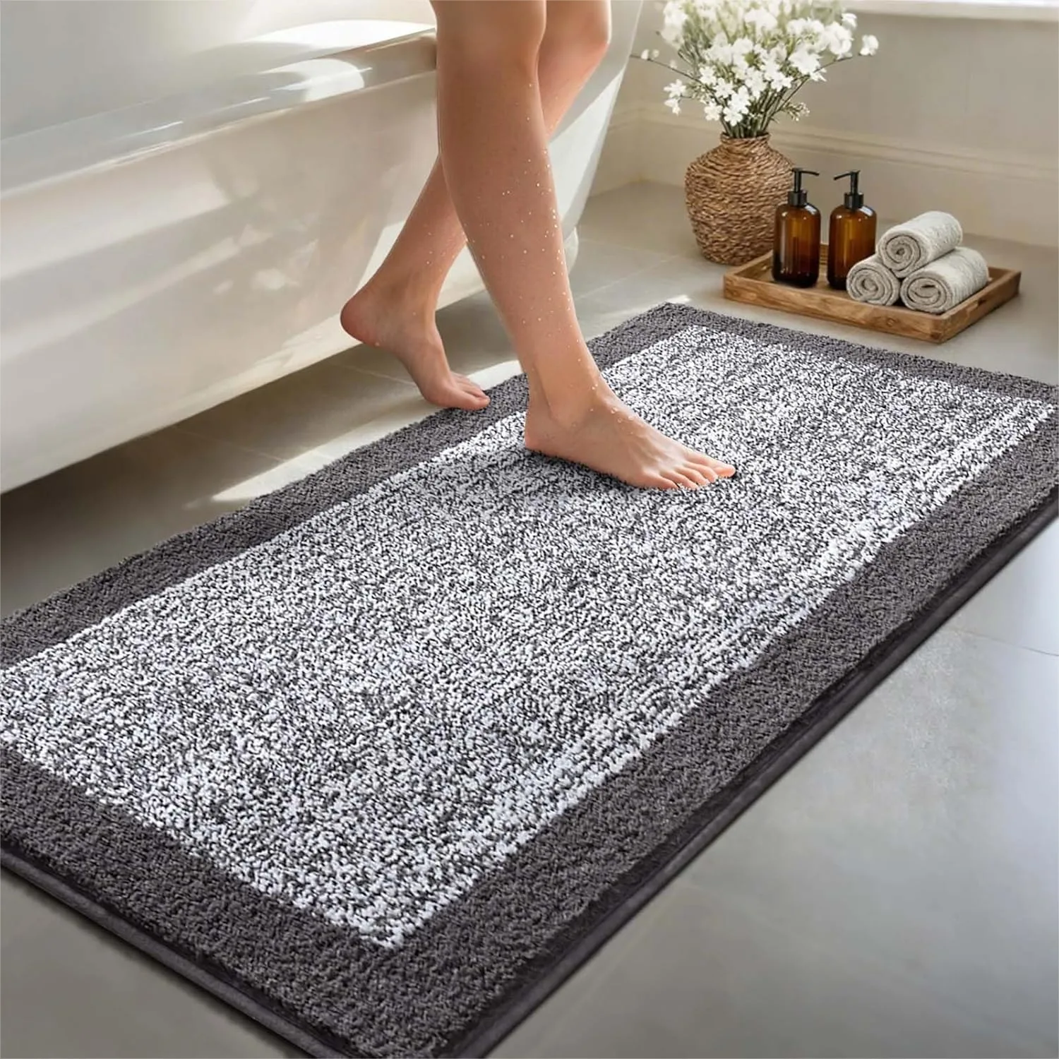 

70x24 Non Slip Bathroom Rugs, Grey Bath Mat Soft Absorbent Quick Dry Mats for Shower Tub Floor