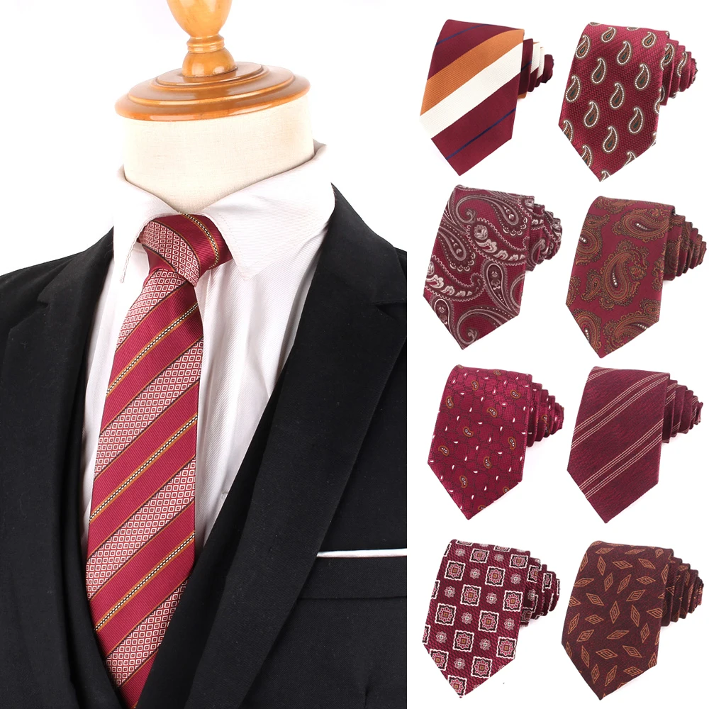 

Men's Stripe Ties 3.15" Classic Tie For Men Women Wine Color Neckties For Wedding Husband Family Birthday Day Neck Ties Gift