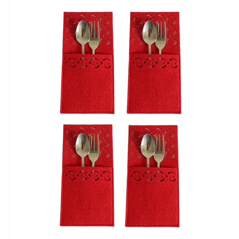 4pcs Christmas Tableware Pocket Red  Knife Fork Bag Non-Woven Fabric Cutlery Cover Home Decoration Party Ornaments view 2