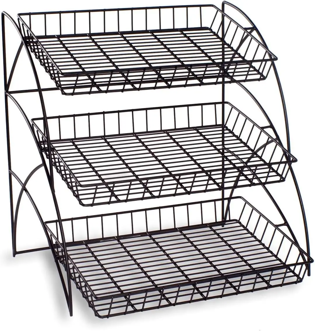 3-Tiered Wire Shelving Display Rack For Tabletop Use - Black