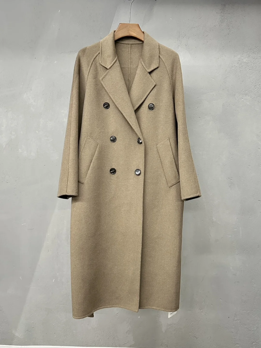 

Women's Long Double-Breasted Over-Knee Woolen Tweed Coat Loose Fit Double-Sided Woolen Outerwear A0009 Ele Commute Sle