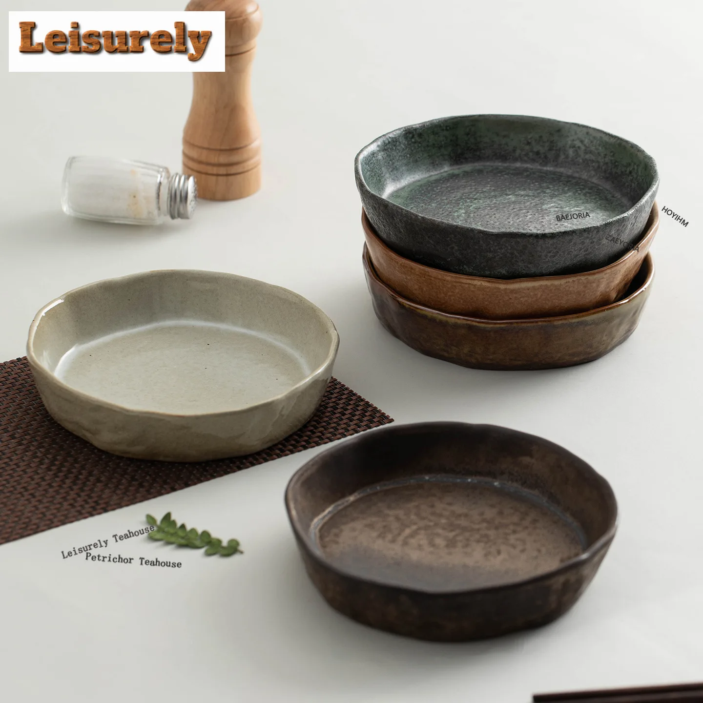HOYIHM Wabi-sabi Wild Edge Wide Sole Serving Plate Food Plate Refreshment Fruit Plate Dish Noodle Sashimi Tray Kitchen Tableware