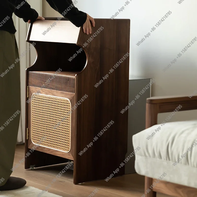 J North American Black Walnut Sweeping Robot Cabinet Rack Modern Storage Cabinet Solid Wood Sofa Side Few Cabinets TV Side