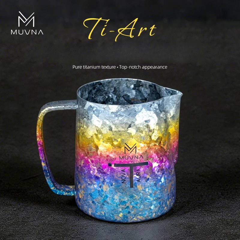 MUVNA Ti-Art Reintitan Milchaufschäumkrug, Latte Art Milchkanne, Espresso-Kaffee-Zubehör, Milchaufschäumer & Aufschäumbecher