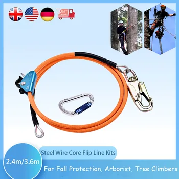 Kit de flipline de noyau de fil d'acier pour l'escalade d'arbre, cordon réglable, degré de coupe, mise en service basse, 1 po, 2 po x 8 pi