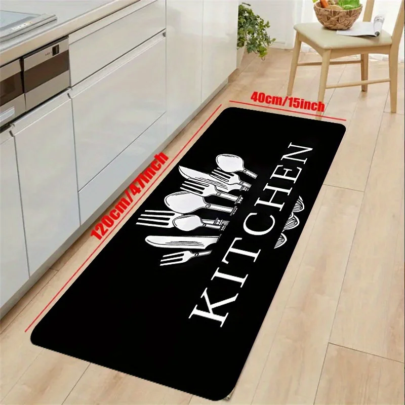 1pc Black Tableware Kitchen Rug Bathroom Carpet Rug For 1Bedroom Living Room Bedroom And Entrance Waterproof Doormat Home Decor