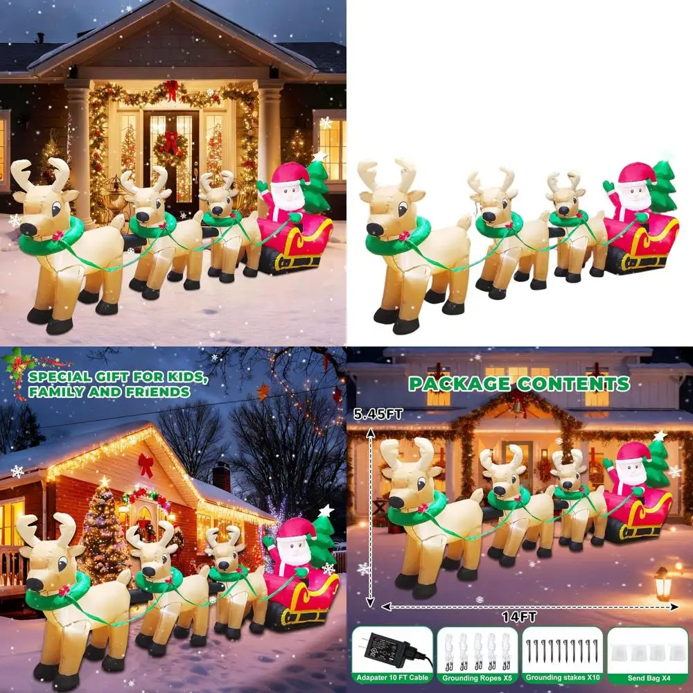 

14-Foot Tall Santa Sleigh with 3 Reindeer LED-lit Outdoor Christmas Decoration for Holiday Yard Lawn